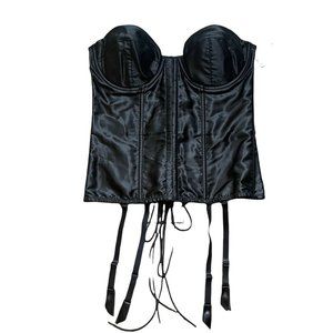 NWT Frederick's of Hollywood Black Corset Bustier Size 36C Lace Up With Garters